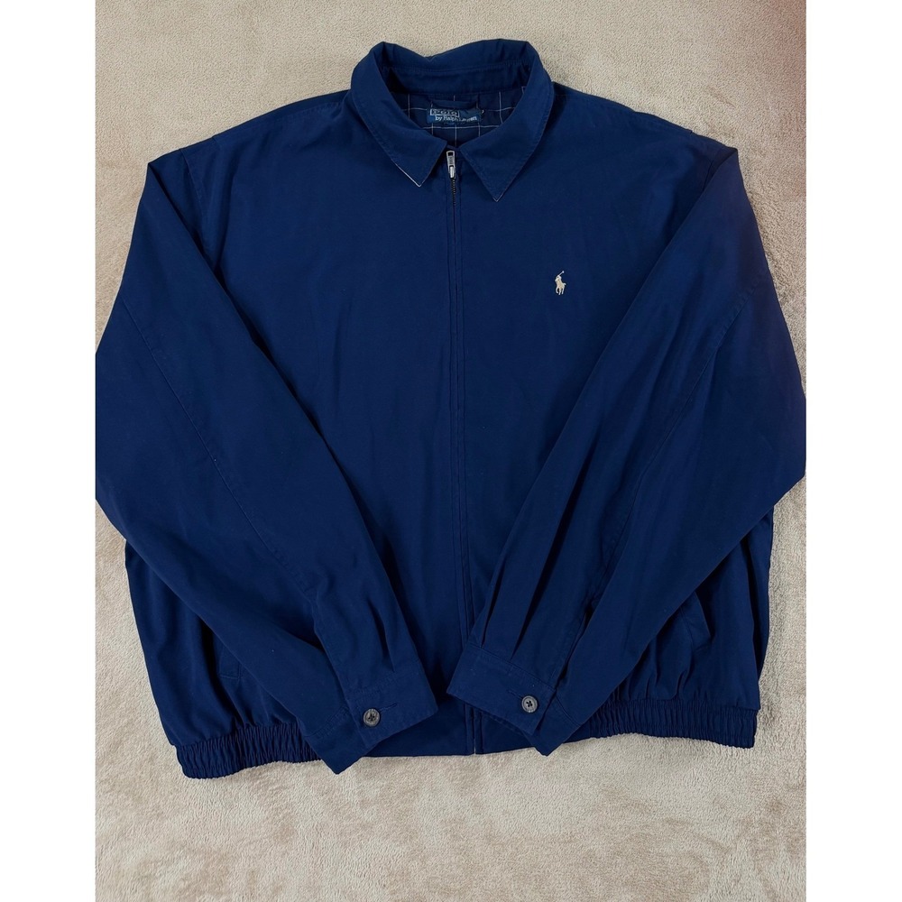 Vintage Polo Ralph Lauren Harrington Jacket Men 2XL blue plaid Lined Grandpa EUC